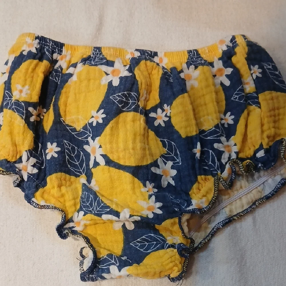 Kids Lemon Print Ruffle Bloomers - Yellow & Navy